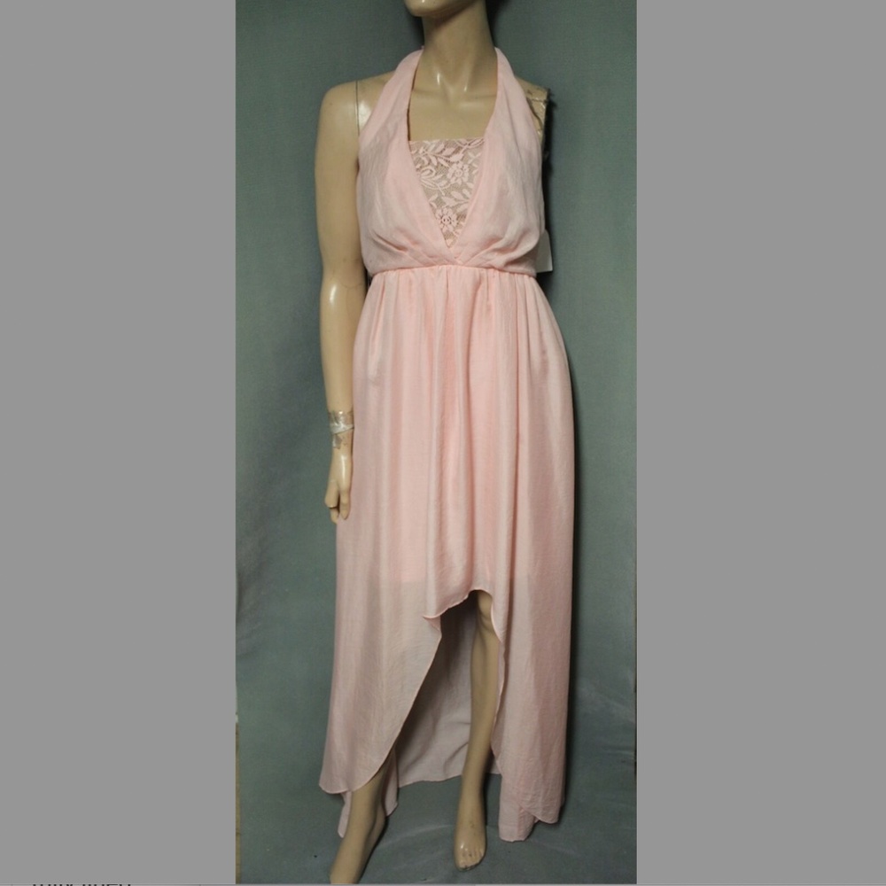 Jessica Simpson $168 English Rose Pink High Low Halter Maxi Dress size 6 NEW